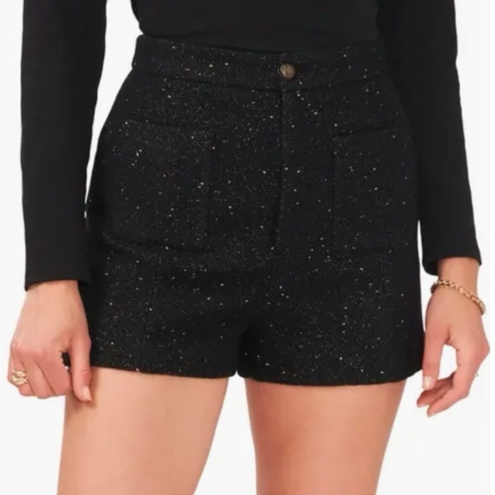 1. State Black Glitter High Waist Shorts - Winter Muse in Rich Black